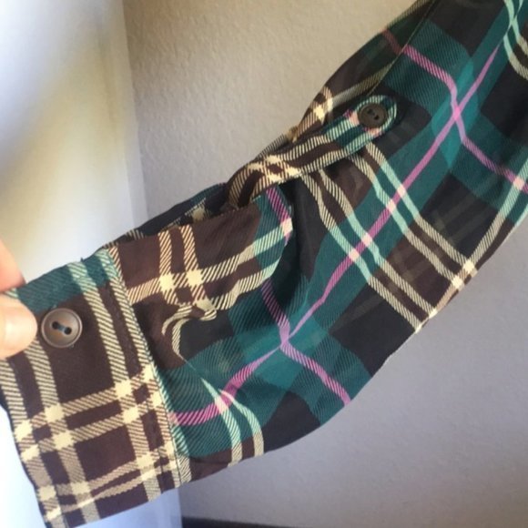 EUC Modcloth Sheer Plaid Button Down Blouse 1X - Picture 8 of 16